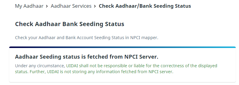NPCI Aadhar Link Bank Account Status Check Step-1